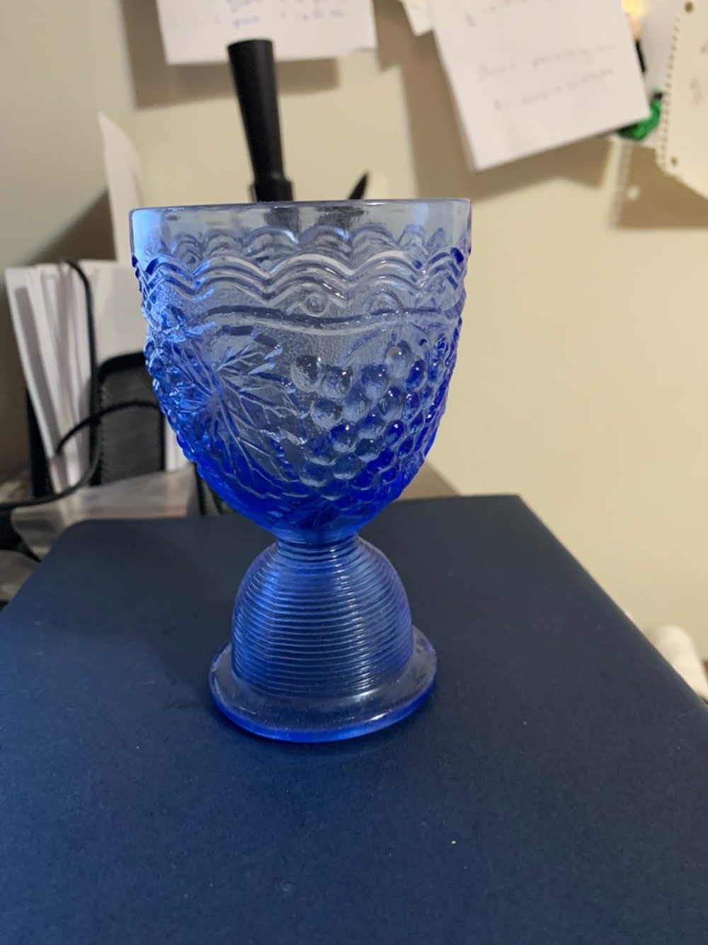 Vintage Style Blue Pressed Glass Goblet